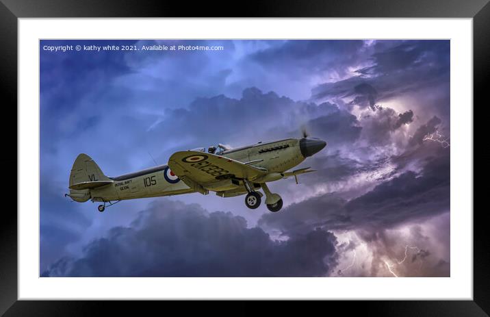 Riding the storm ,Supermarine Spitfire Framed Mounted Print by kathy white