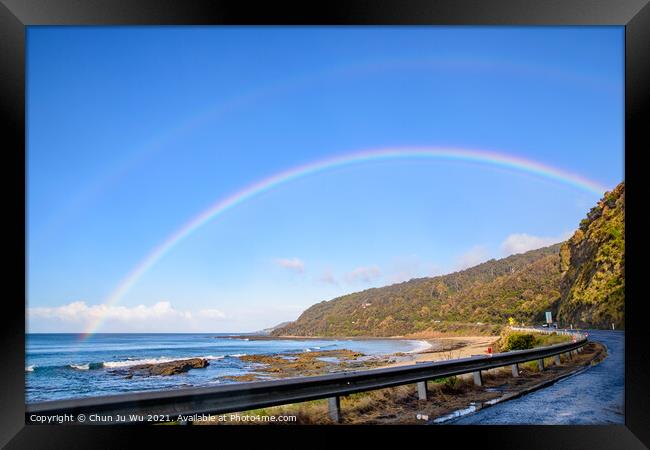 Road trip on Great Ocean Road with rainbow over the sky, Victoria, Australia Framed Print by Chun Ju Wu