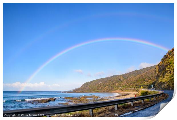 Road trip on Great Ocean Road with rainbow over the sky, Victoria, Australia Print by Chun Ju Wu