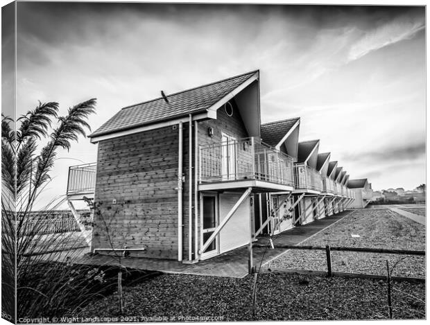 Seaview Beach Huts Black and White Canvas Print by Wight Landscapes
