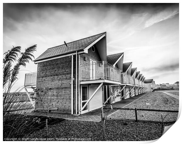 Seaview Beach Huts Black and White Print by Wight Landscapes