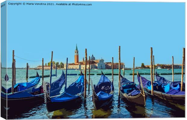 Gondolas anchored in Venice Canvas Print by Maria Vonotna