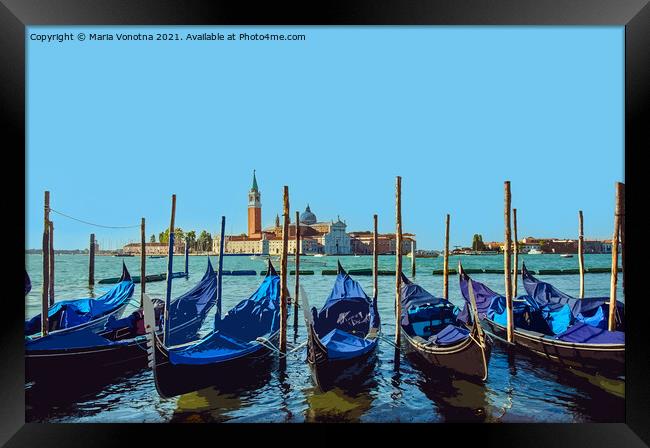 Gondolas anchored in Venice Framed Print by Maria Vonotna