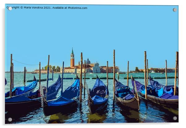 Gondolas anchored in Venice Acrylic by Maria Vonotna
