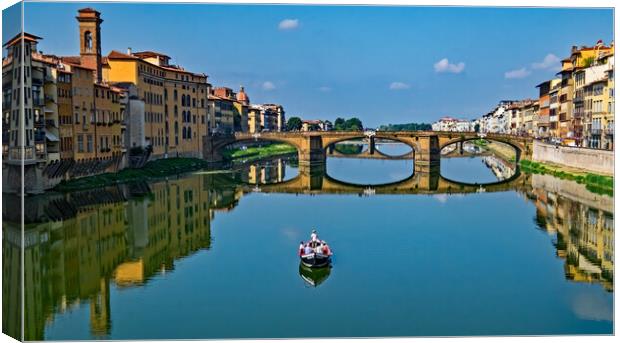A boat on the Arno River, Florence Canvas Print by Joyce Storey