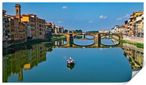 A boat on the Arno River, Florence Print by Joyce Storey