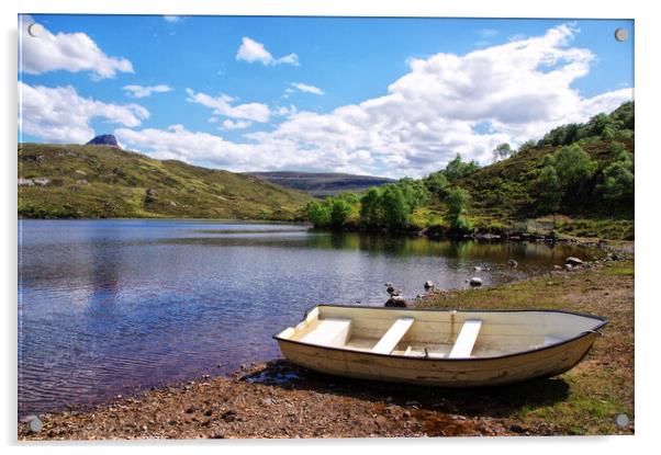 An idyllic day beside a Highland loch. Acrylic by Jacqi Elmslie