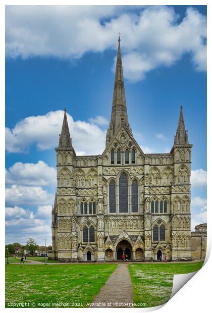 Towering Salisbury Cathedral Print by Roger Mechan