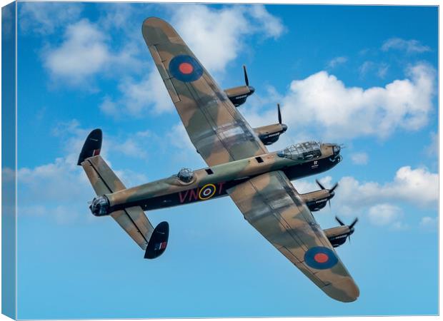 Lancaster Bomber PA474 in the sky Canvas Print by Andrew Scott