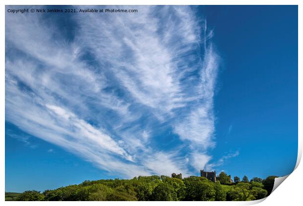 Llansteffan Castle and Huge White Cloud Carmarthen Print by Nick Jenkins