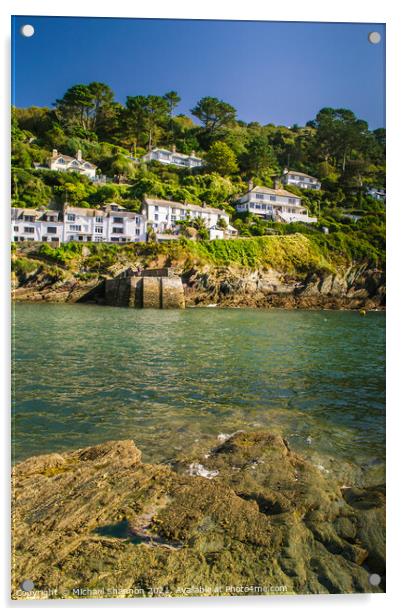 Cornwall, Polperro cliffside houses Acrylic by Michael Shannon