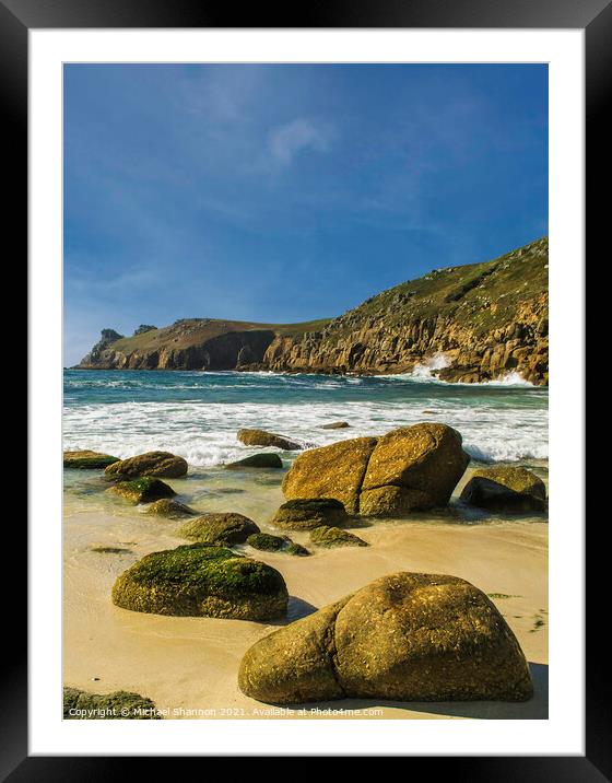 Nanjizal Beach near Land's End in Cornwall Framed Mounted Print by Michael Shannon