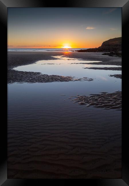 Sunset at Rhossili Bay Framed Print by Leighton Collins