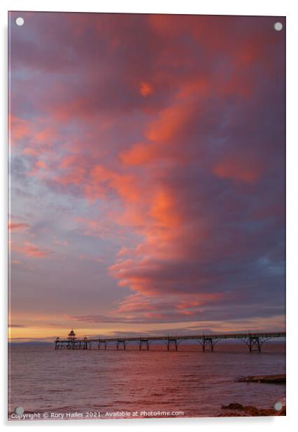 Clevedon Pier with the cloud cover catching the colourful sunlight Acrylic by Rory Hailes