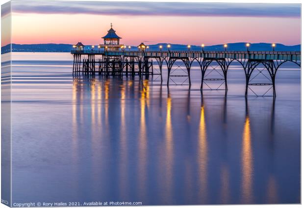 Clevedon Pier after sunset Canvas Print by Rory Hailes