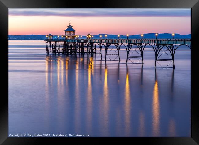 Clevedon Pier after sunset Framed Print by Rory Hailes