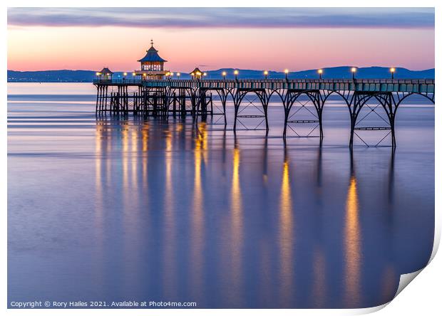 Clevedon Pier after sunset Print by Rory Hailes