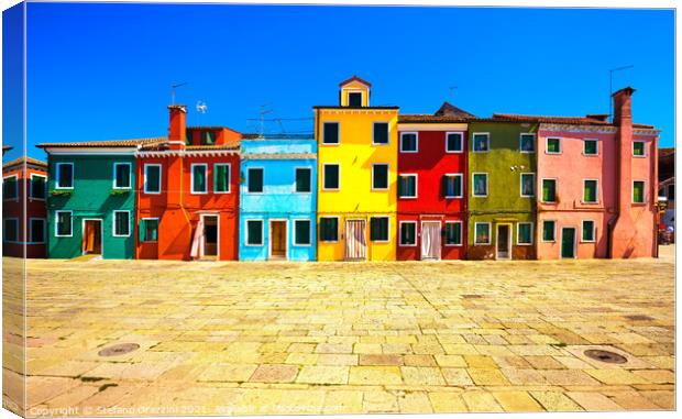 Burano island central square and colourful houses, Italy Canvas Print by Stefano Orazzini