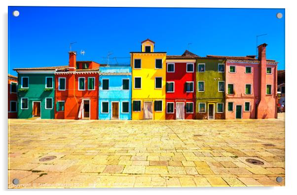 Burano island central square and colourful houses, Italy Acrylic by Stefano Orazzini