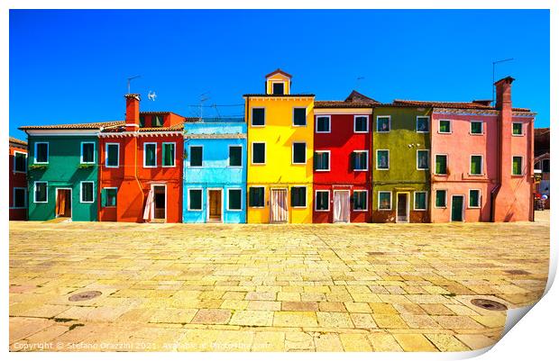 Burano island central square and colourful houses, Italy Print by Stefano Orazzini