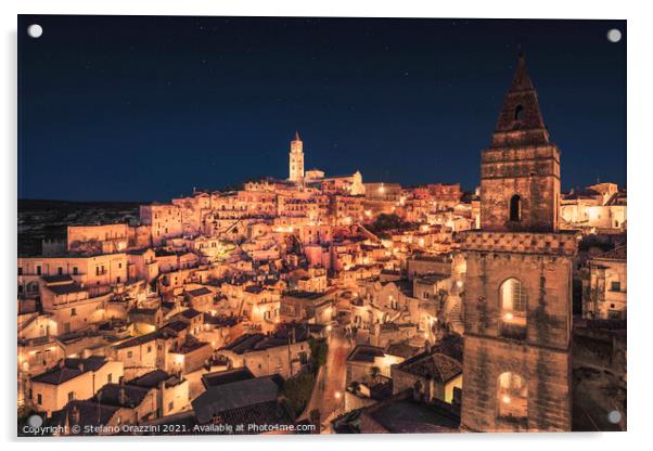 Matera ancient town i Sassi night view, Italy Acrylic by Stefano Orazzini