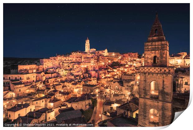 Matera ancient town i Sassi night view, Italy Print by Stefano Orazzini