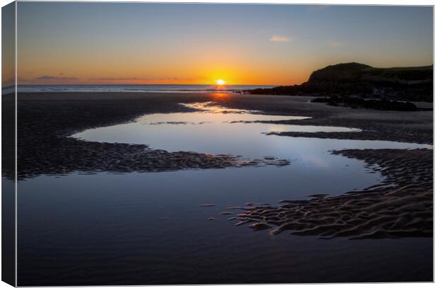 Rhossili Bay sunset Canvas Print by Leighton Collins