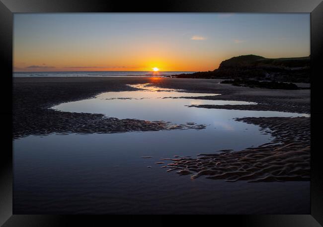 Rhossili Bay sunset Framed Print by Leighton Collins