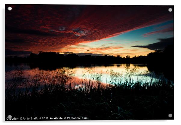 Sunset at Cossington South Lakes Acrylic by Andy Stafford