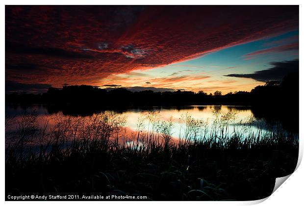 Sunset at Cossington South Lakes Print by Andy Stafford