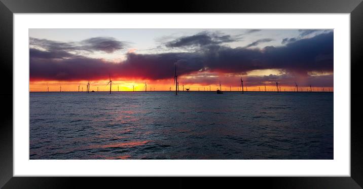 Sunrise - Merkur wind farm Germany Framed Mounted Print by Russell Finney