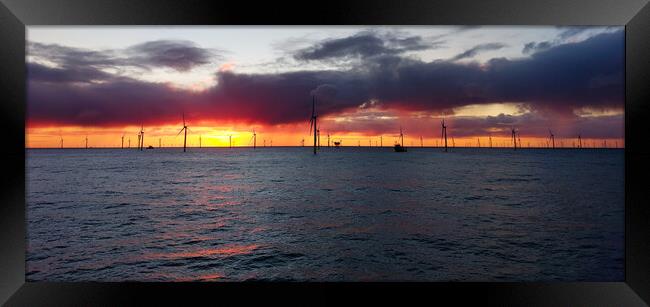 Sunrise - Merkur wind farm Germany Framed Print by Russell Finney