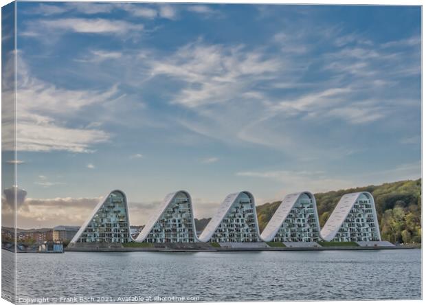 The wave boelgen iconic modern apartments in Vejle, Denmark Canvas Print by Frank Bach