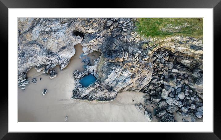 Drone view of Blue Pool Bay Framed Mounted Print by Leighton Collins