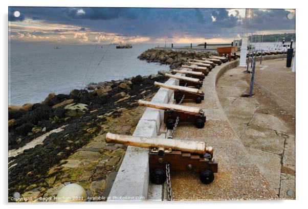 Cannons on the Isle of Wight Acrylic by Roger Mechan