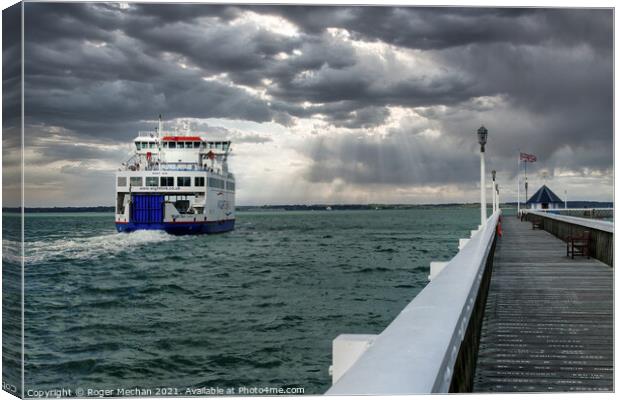 Car ferry leaving Lymington Isle of Wight Canvas Print by Roger Mechan