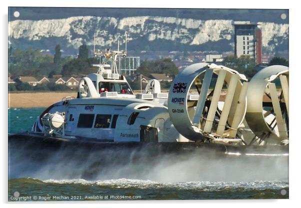Hovercraft departing from Ryde of the Isle of Wigh Acrylic by Roger Mechan