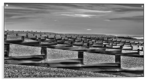 SEA DEFENCES -PETT LEVEL, EAST SUSSEX Acrylic by Tony Sharp LRPS CPAGB