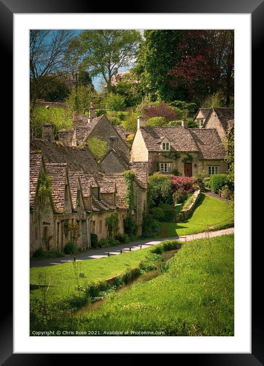 Bibury, Cotswold cottages Framed Mounted Print by Chris Rose