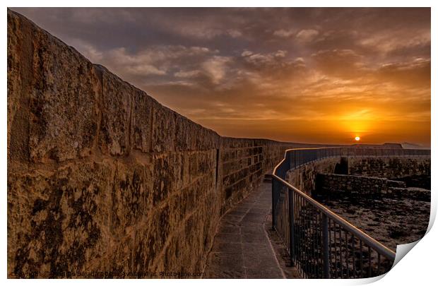 View of Sunrise from Citadel, Gozo Malta Print by Maggie Bajada