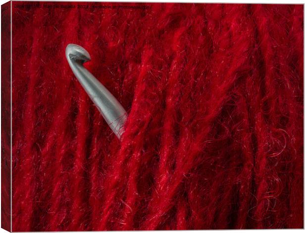 Vibrant Red Wool with Crochet Silver Hook Canvas Print by Maggie Bajada