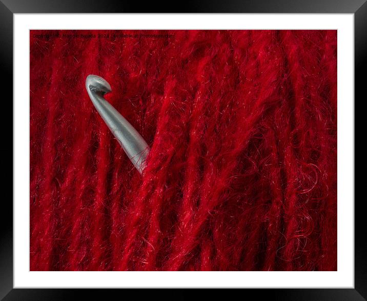 Vibrant Red Wool with Crochet Silver Hook Framed Mounted Print by Maggie Bajada