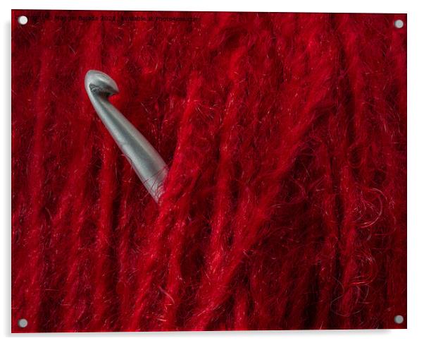 Vibrant Red Wool with Crochet Silver Hook Acrylic by Maggie Bajada