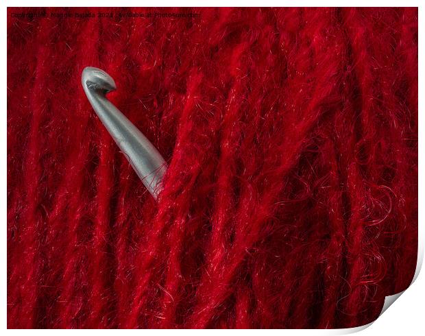Vibrant Red Wool with Crochet Silver Hook Print by Maggie Bajada
