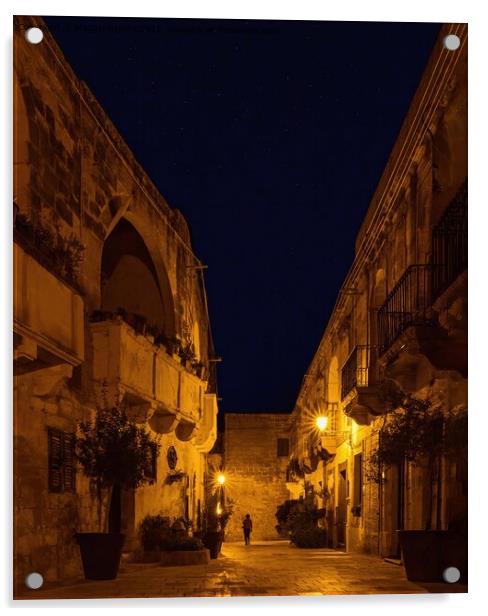 Dramatic Narrow street by Night located in Gozo Ma Acrylic by Maggie Bajada