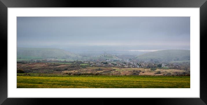 Corfe Castle, panoramic Framed Mounted Print by Alan Jackson