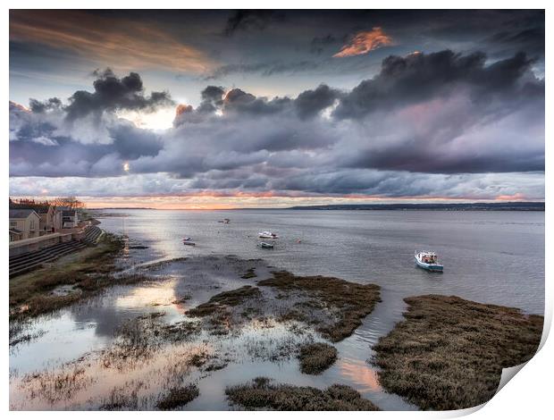Penclawdd fishing boats at sunset Print by Leighton Collins
