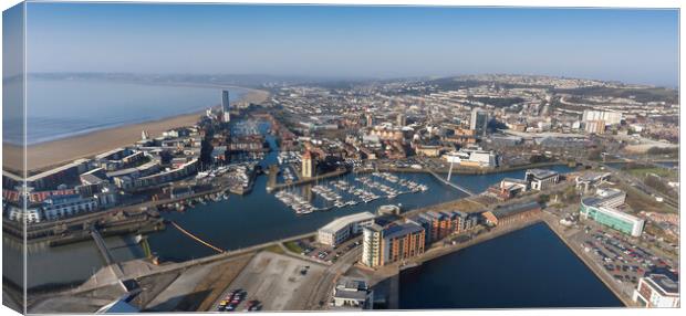 Swansea City marina and town centre Canvas Print by Leighton Collins