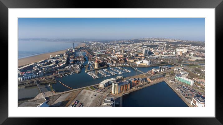 Swansea City marina and town centre Framed Mounted Print by Leighton Collins