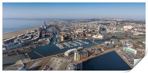 Swansea City marina and town centre Print by Leighton Collins